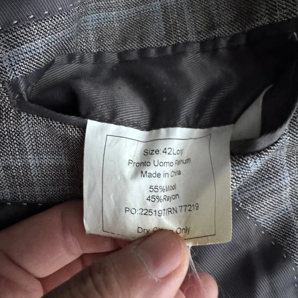 Pronto Uomo Platinum Sport Coat Mens 42L Grey Blue Plaid Wool Blend Blazer